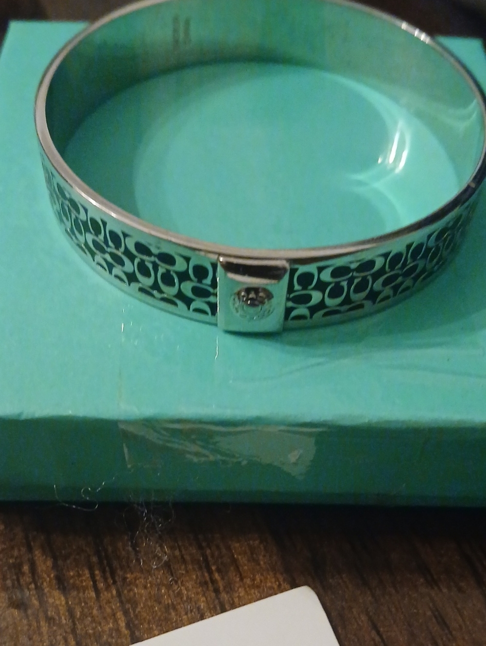 Coach Silver-Tone Signature C Bangle Bracelet Nwot